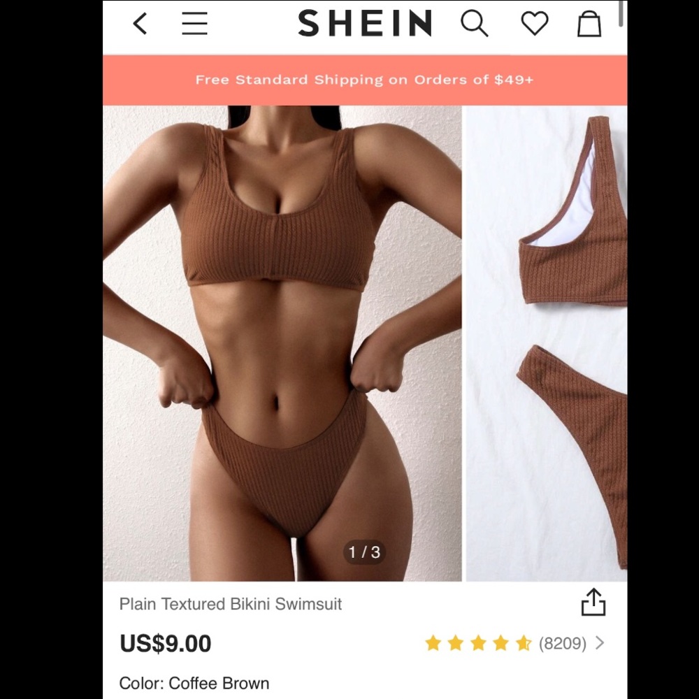 SHEIN Plain Textured Bikini Swimsuit